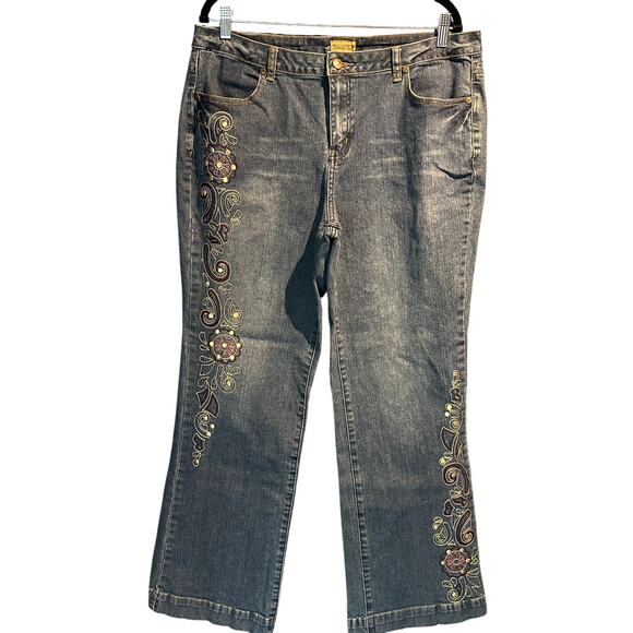 Midnight Velvet Size 16 Wide Leg Denim Embroidered Studs Boho Fashion Jeans - Picture 1 of 9
